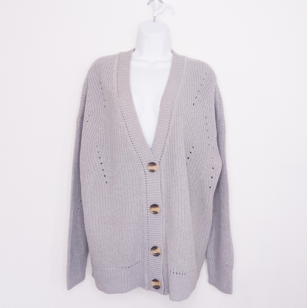 Cloth By Design Women's Button Front Cardigan Sweater Gray Large Top